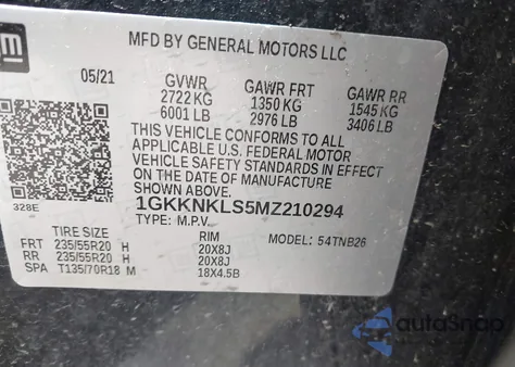 2021 GMC Acadia Sle z USA, uszkodzony, nr VIN 1GKKNKLS5MZ210294